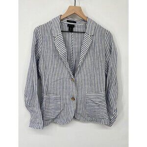 Tahari 100% linen lightweight blazer jacket STRIPE size SMALL 2 BUTTON